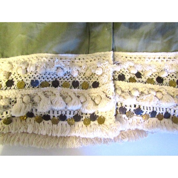 Zara Utility Jacket Tassel Pom Crochet Fringe Boho Coins Green Womens Size M - Picture 7 of 10